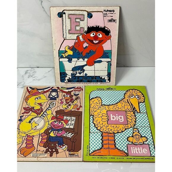 Lot of 3 VINTAGE 70’s Playskool Sesame Street Board Puzzles - Picture 1 of 7